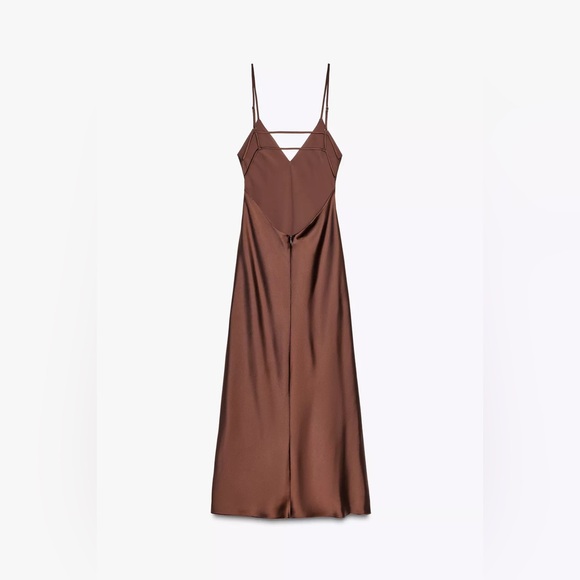Zara Elegant Brown Satin Slip Dress Evening Party Wedding Casual - Picture 8 of 9